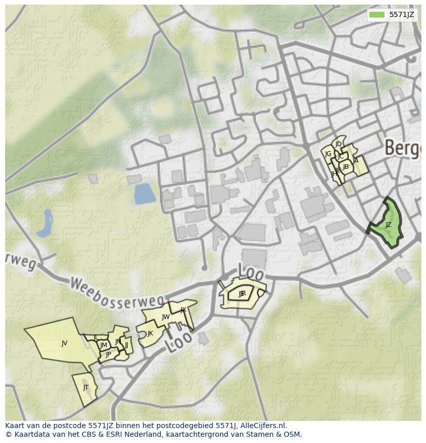 Afbeelding van het postcodegebied 5571 JZ op de kaart.