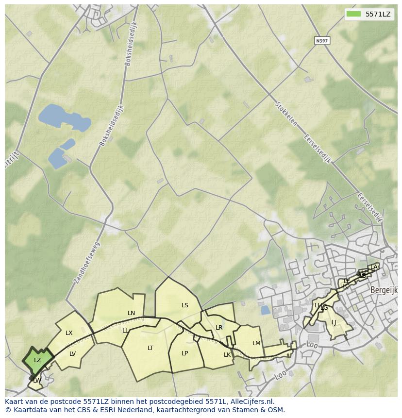Afbeelding van het postcodegebied 5571 LZ op de kaart.