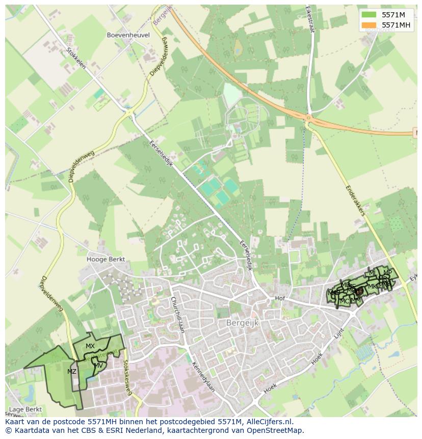 Afbeelding van het postcodegebied 5571 MH op de kaart.