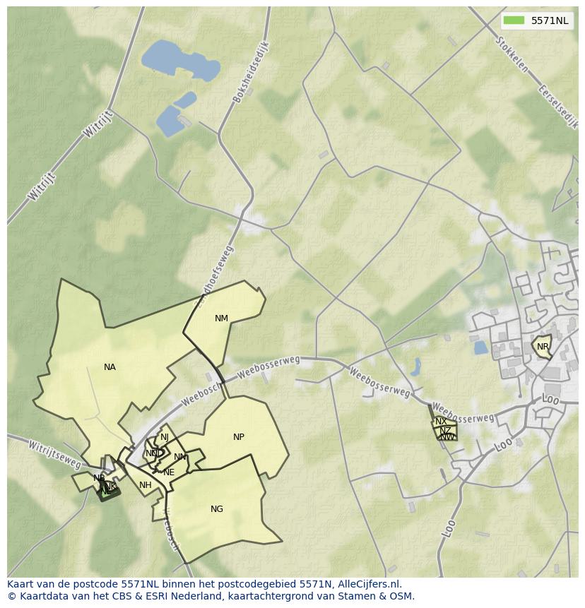 Afbeelding van het postcodegebied 5571 NL op de kaart.