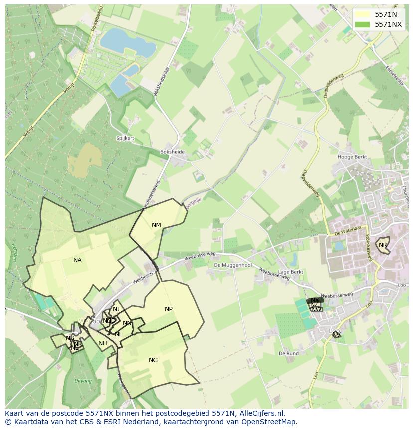 Afbeelding van het postcodegebied 5571 NX op de kaart.