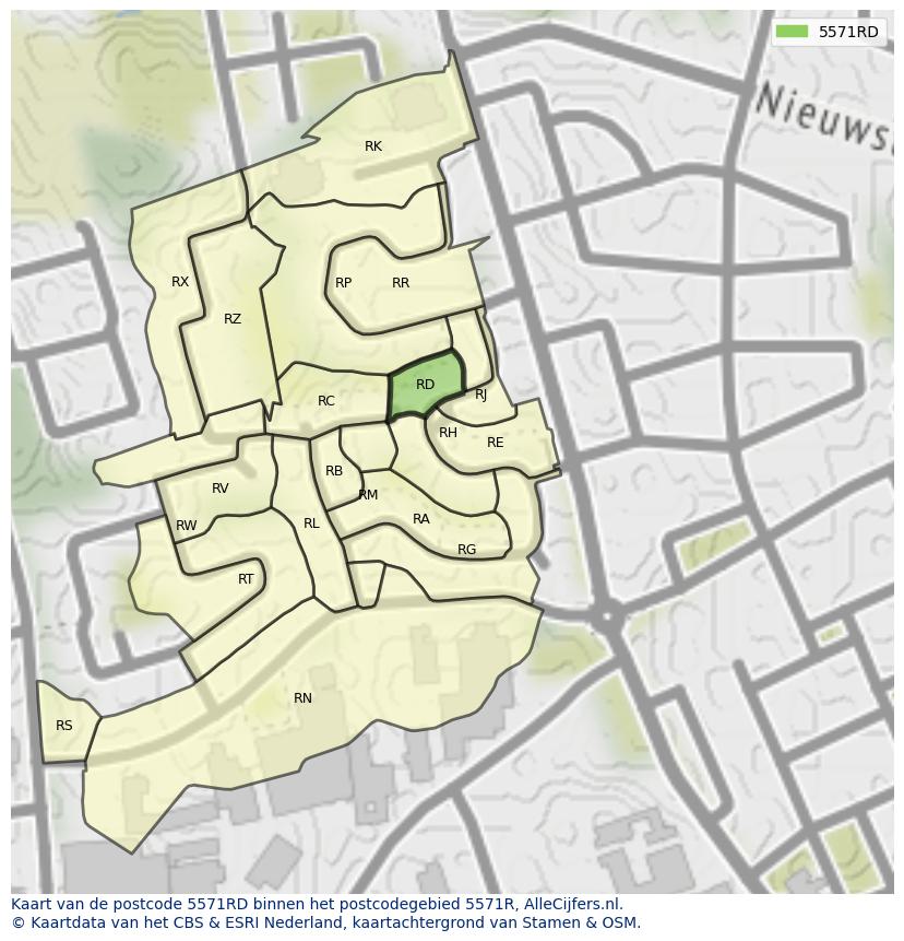 Afbeelding van het postcodegebied 5571 RD op de kaart.