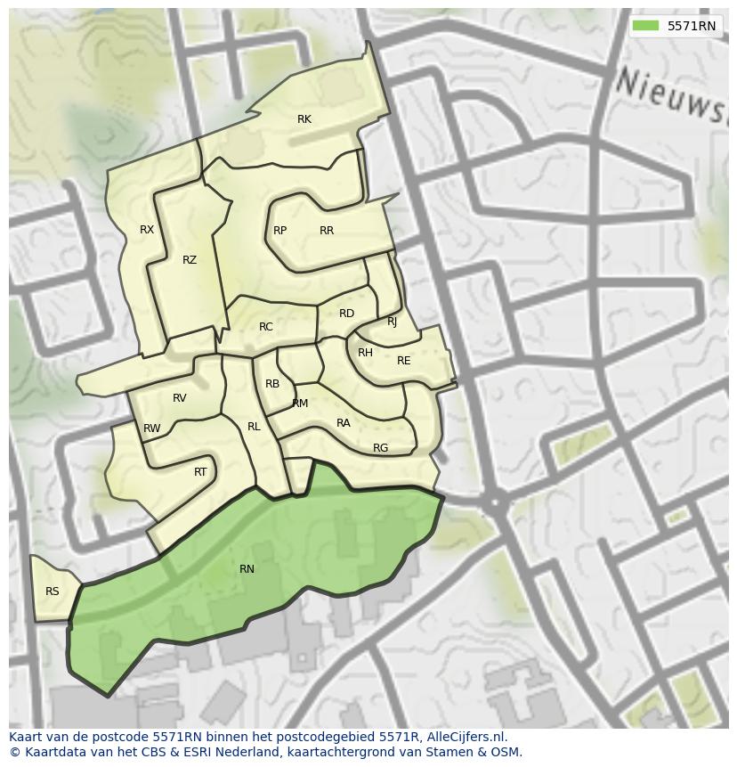 Afbeelding van het postcodegebied 5571 RN op de kaart.