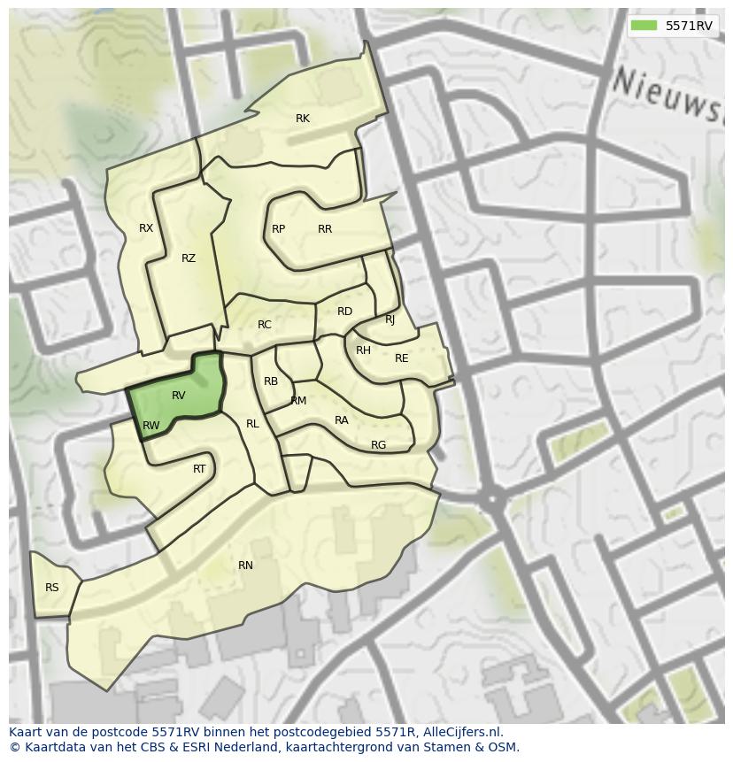 Afbeelding van het postcodegebied 5571 RV op de kaart.
