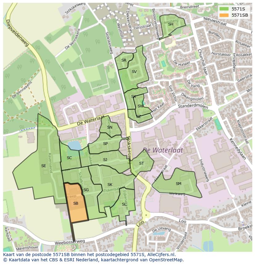Afbeelding van het postcodegebied 5571 SB op de kaart.