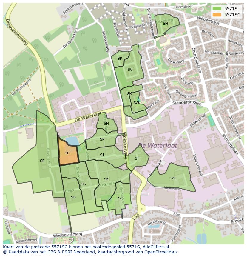Afbeelding van het postcodegebied 5571 SC op de kaart.