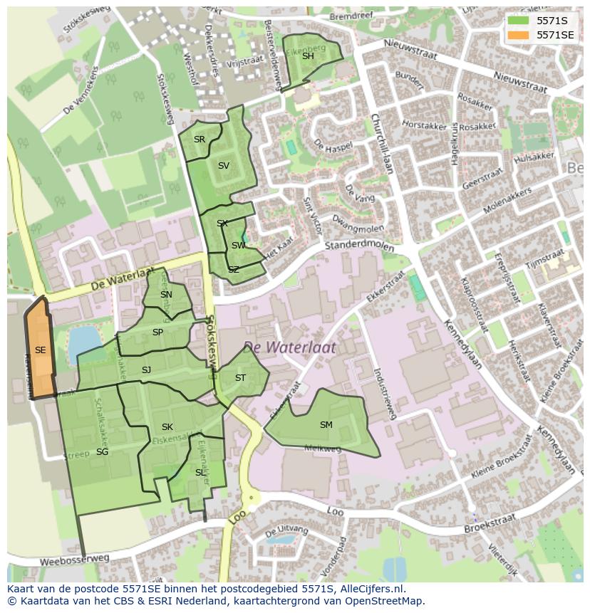 Afbeelding van het postcodegebied 5571 SE op de kaart.