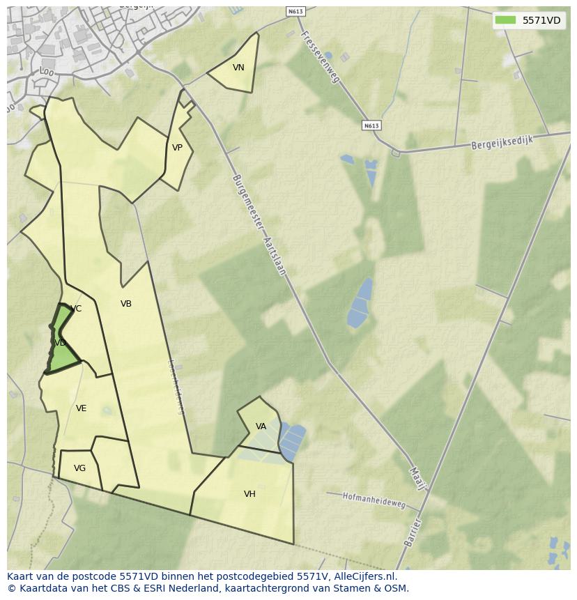 Afbeelding van het postcodegebied 5571 VD op de kaart.