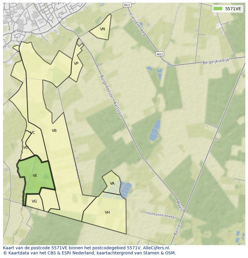 Afbeelding van het postcodegebied 5571 VE op de kaart.