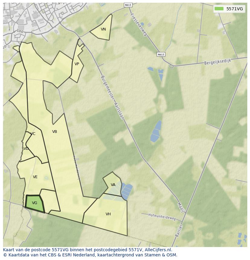 Afbeelding van het postcodegebied 5571 VG op de kaart.