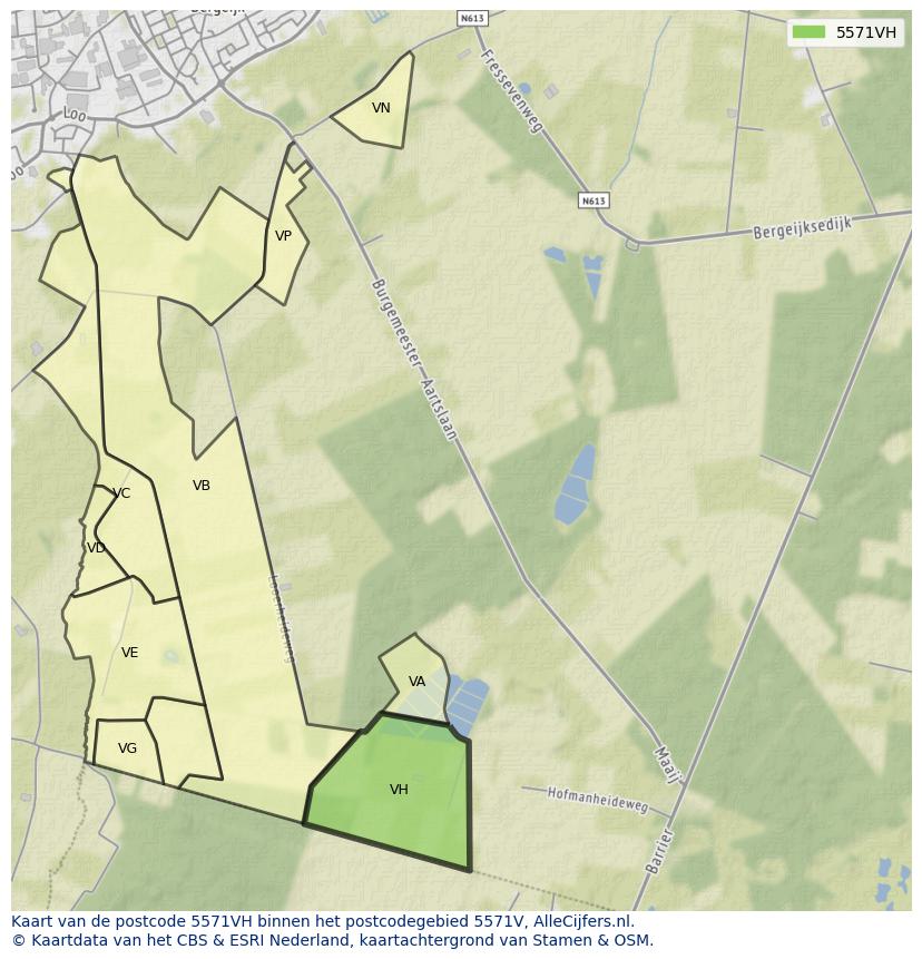 Afbeelding van het postcodegebied 5571 VH op de kaart.