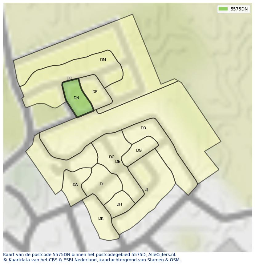 Afbeelding van het postcodegebied 5575 DN op de kaart.