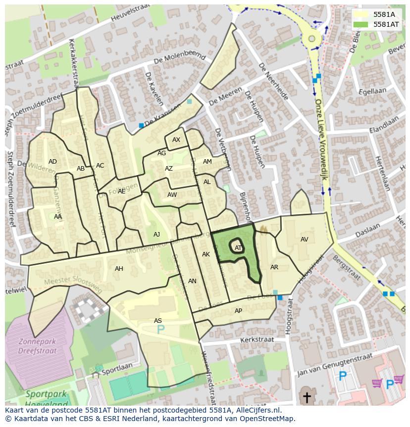 Afbeelding van het postcodegebied 5581 AT op de kaart.