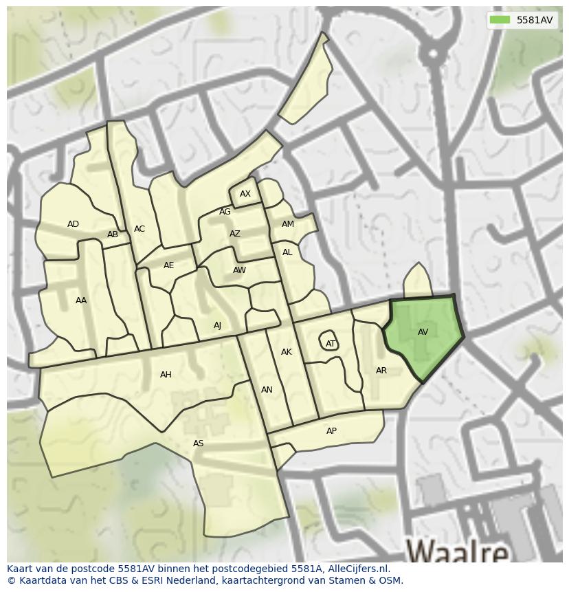 Afbeelding van het postcodegebied 5581 AV op de kaart.