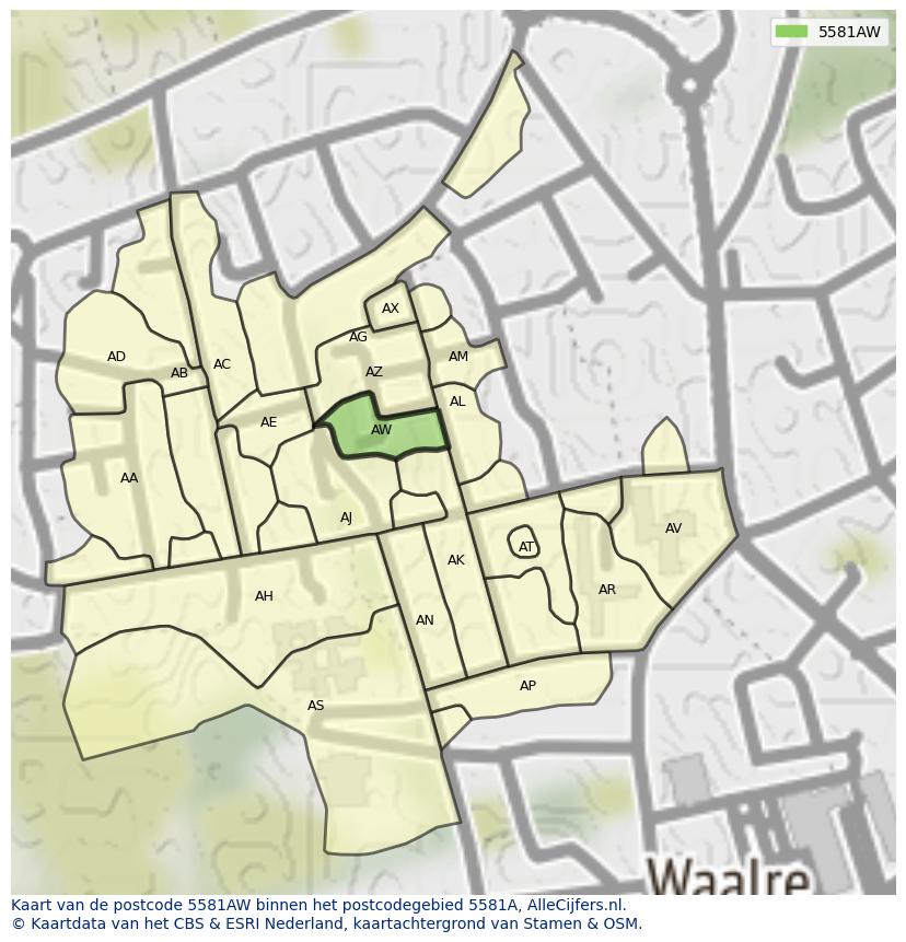 Afbeelding van het postcodegebied 5581 AW op de kaart.