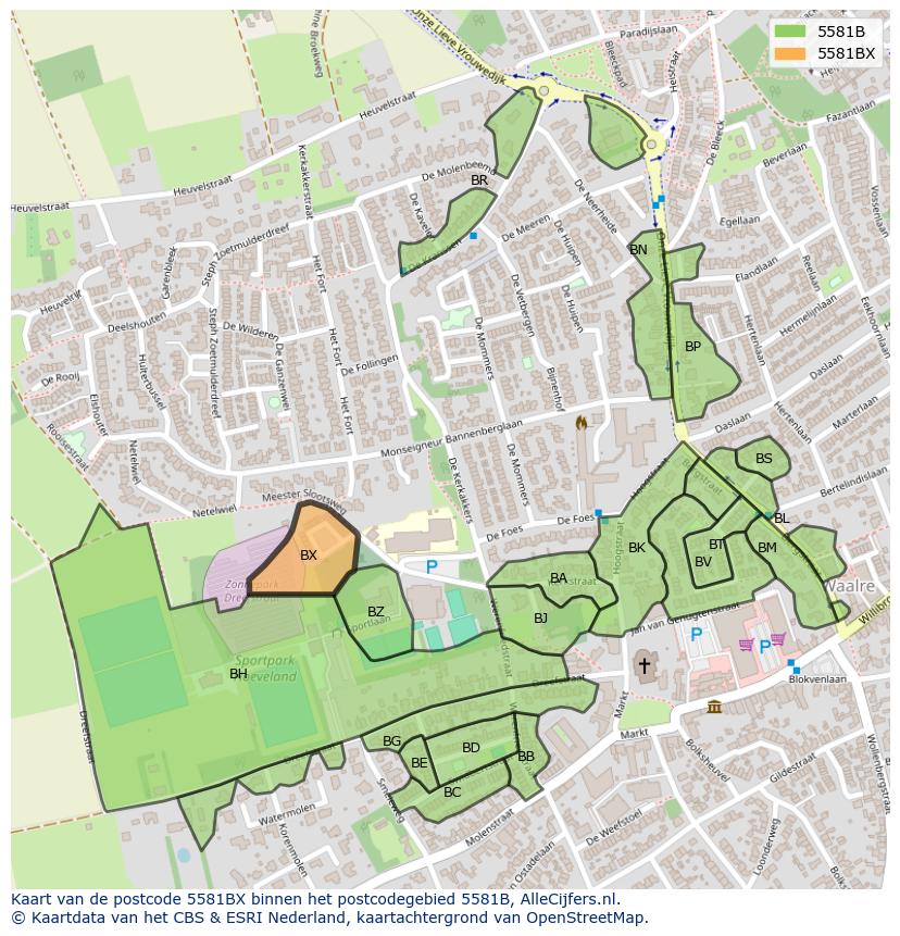 Afbeelding van het postcodegebied 5581 BX op de kaart.
