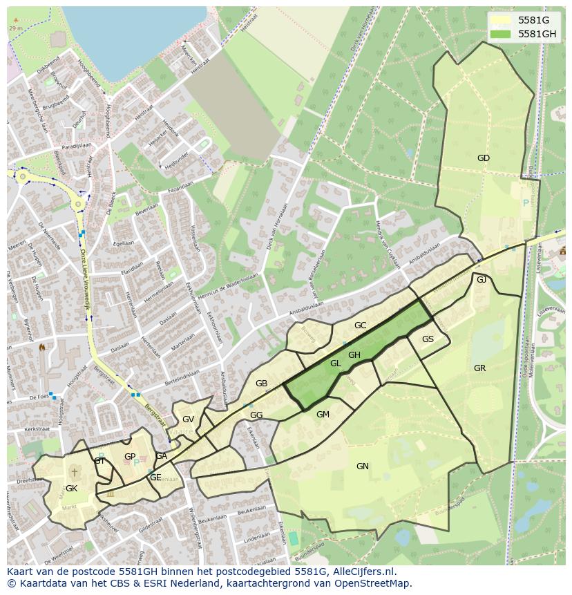 Afbeelding van het postcodegebied 5581 GH op de kaart.