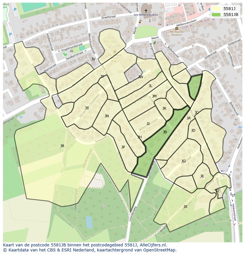 Afbeelding van het postcodegebied 5581 JB op de kaart.