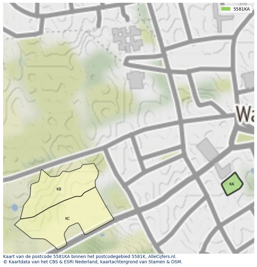 Afbeelding van het postcodegebied 5581 KA op de kaart.
