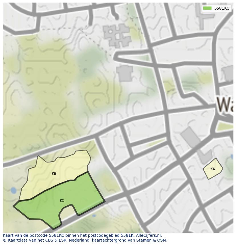 Afbeelding van het postcodegebied 5581 KC op de kaart.