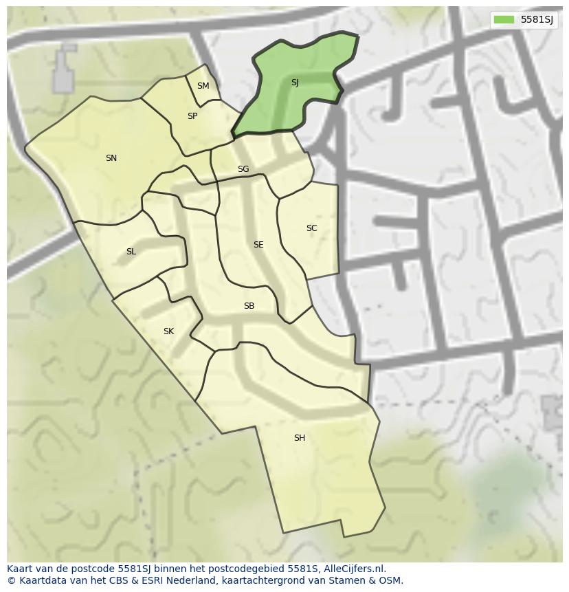 Afbeelding van het postcodegebied 5581 SJ op de kaart.