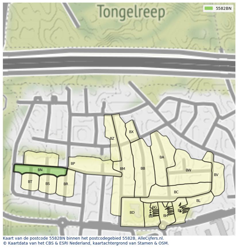 Afbeelding van het postcodegebied 5582 BN op de kaart.