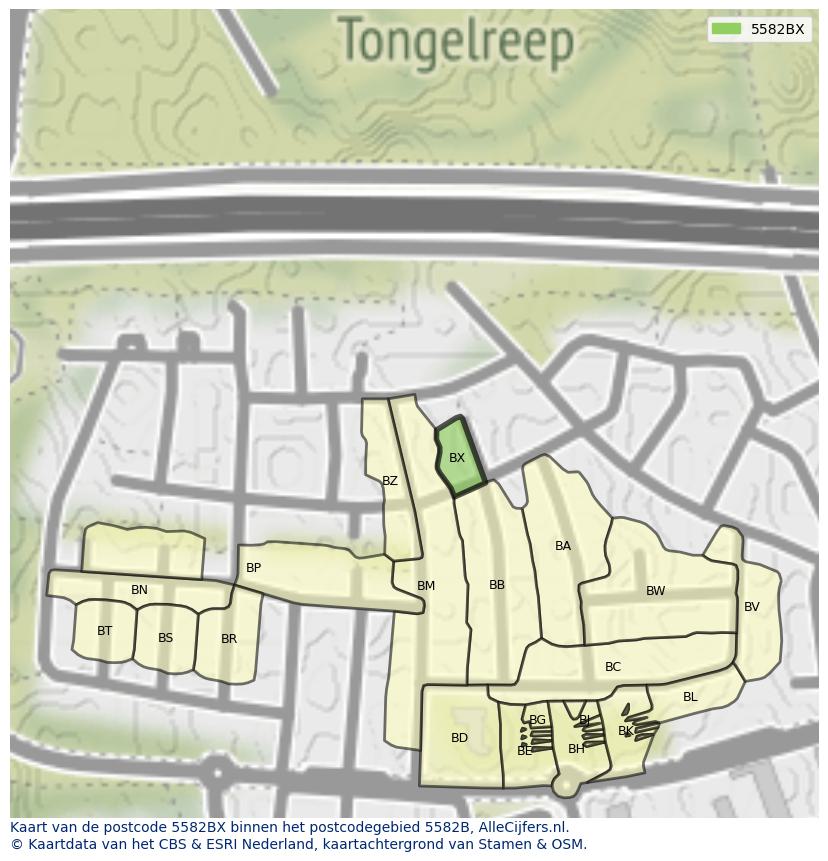 Afbeelding van het postcodegebied 5582 BX op de kaart.