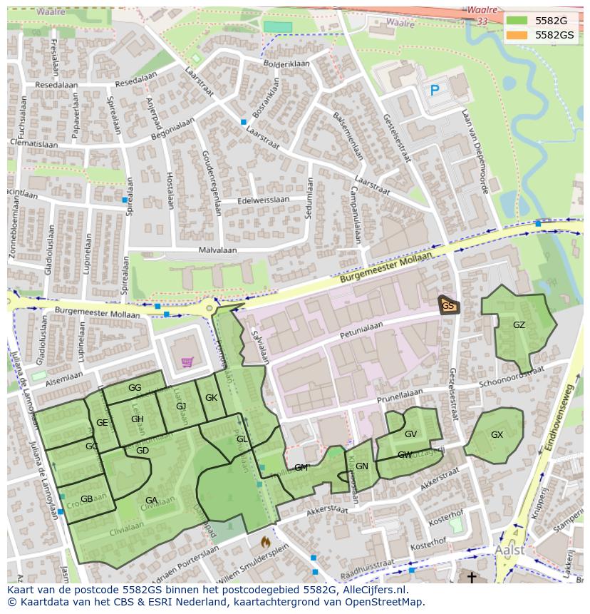 Afbeelding van het postcodegebied 5582 GS op de kaart.