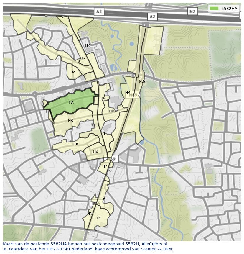 Afbeelding van het postcodegebied 5582 HA op de kaart.