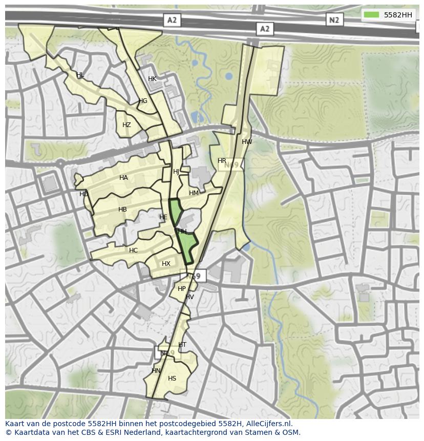 Afbeelding van het postcodegebied 5582 HH op de kaart.