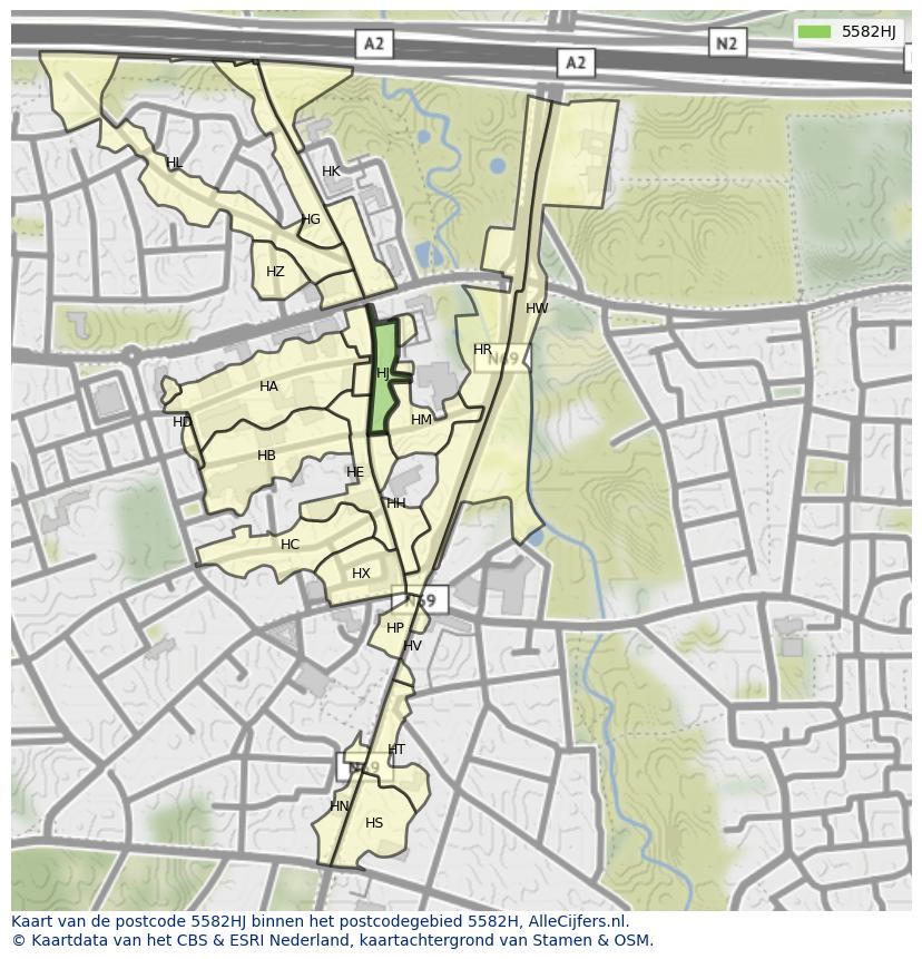 Afbeelding van het postcodegebied 5582 HJ op de kaart.
