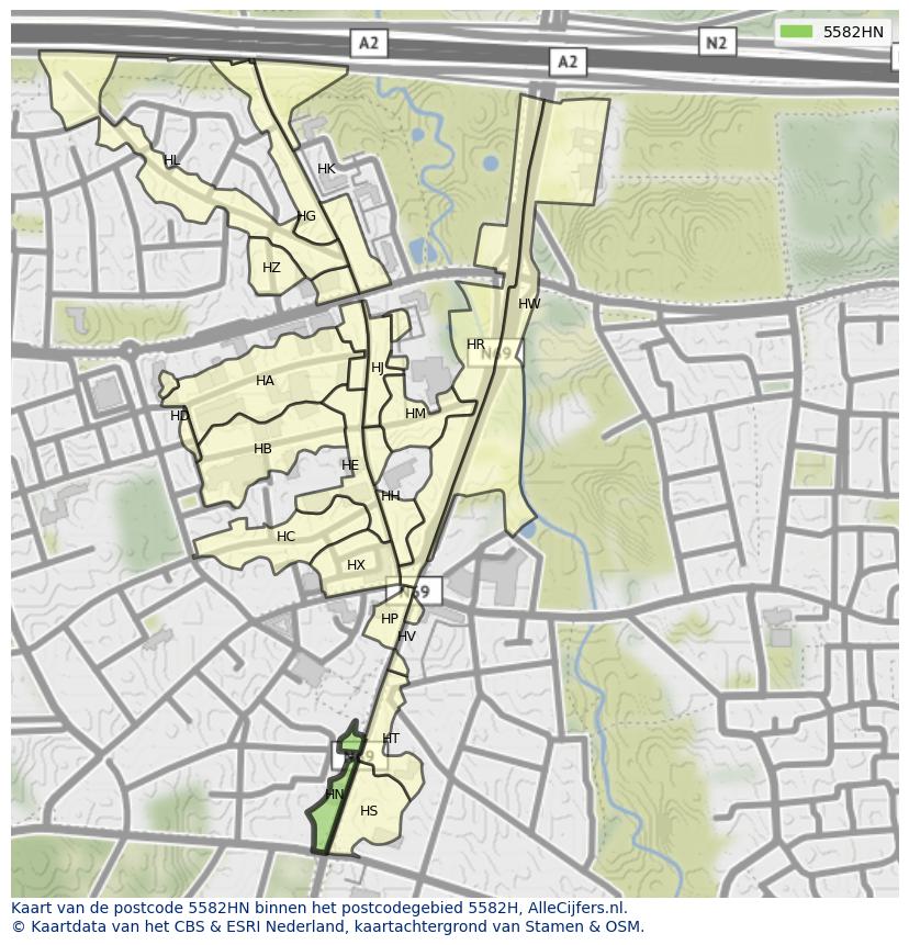 Afbeelding van het postcodegebied 5582 HN op de kaart.