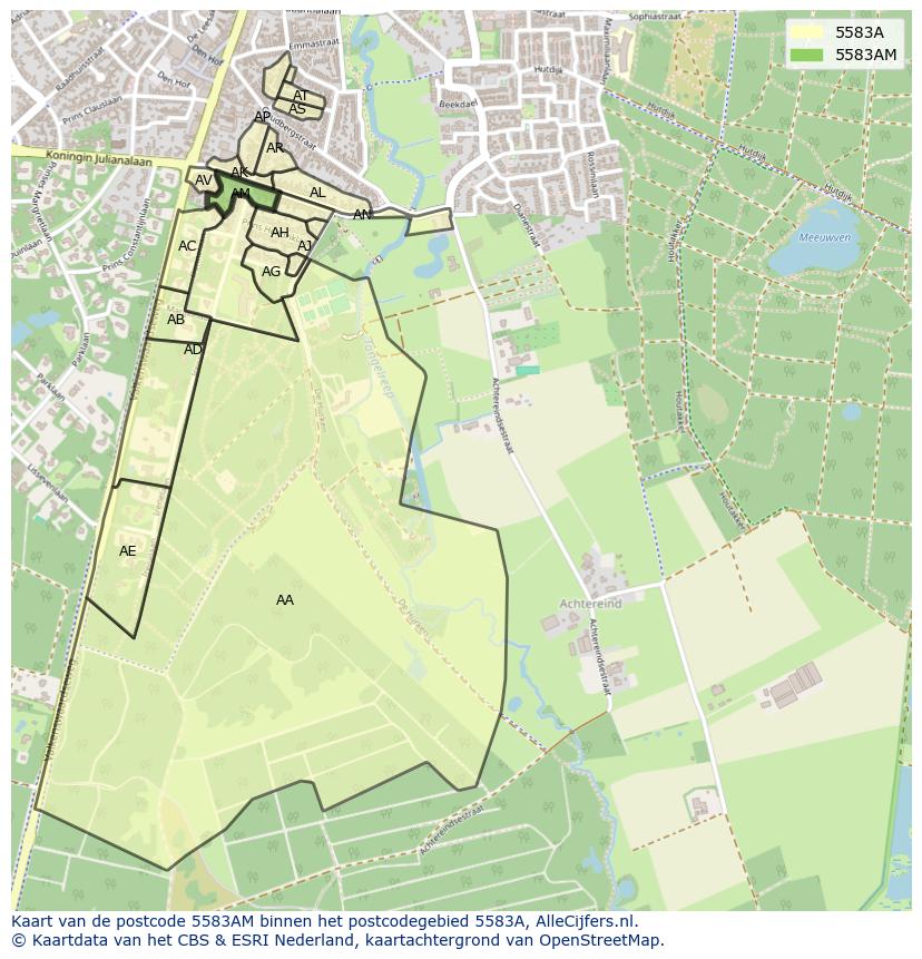 Afbeelding van het postcodegebied 5583 AM op de kaart.