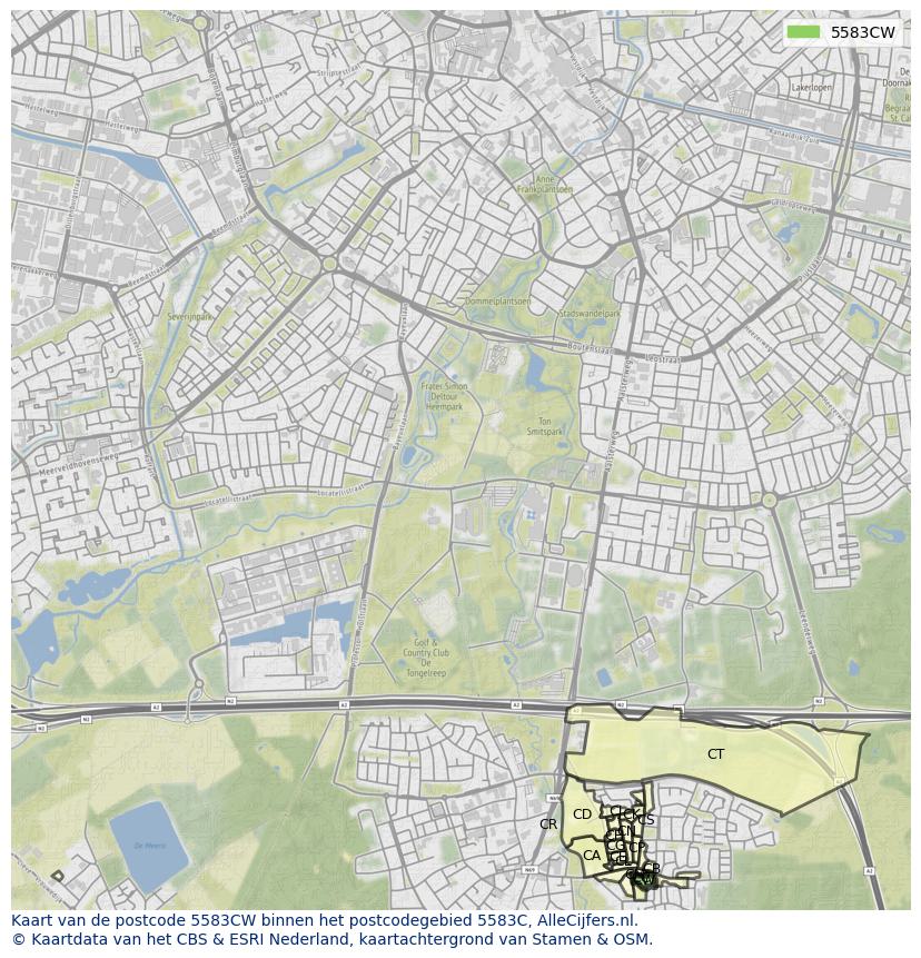 Afbeelding van het postcodegebied 5583 CW op de kaart.