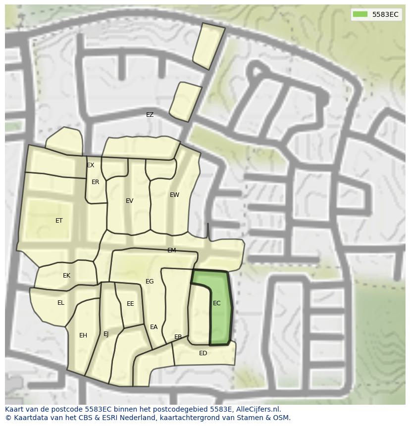 Afbeelding van het postcodegebied 5583 EC op de kaart.