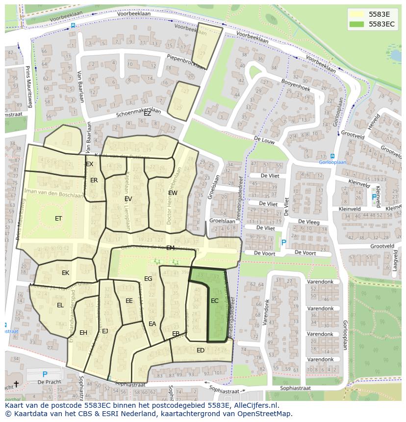 Afbeelding van het postcodegebied 5583 EC op de kaart.