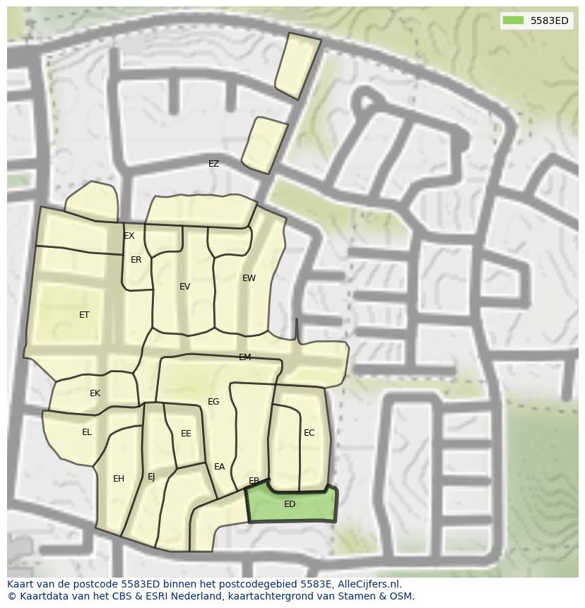 Afbeelding van het postcodegebied 5583 ED op de kaart.