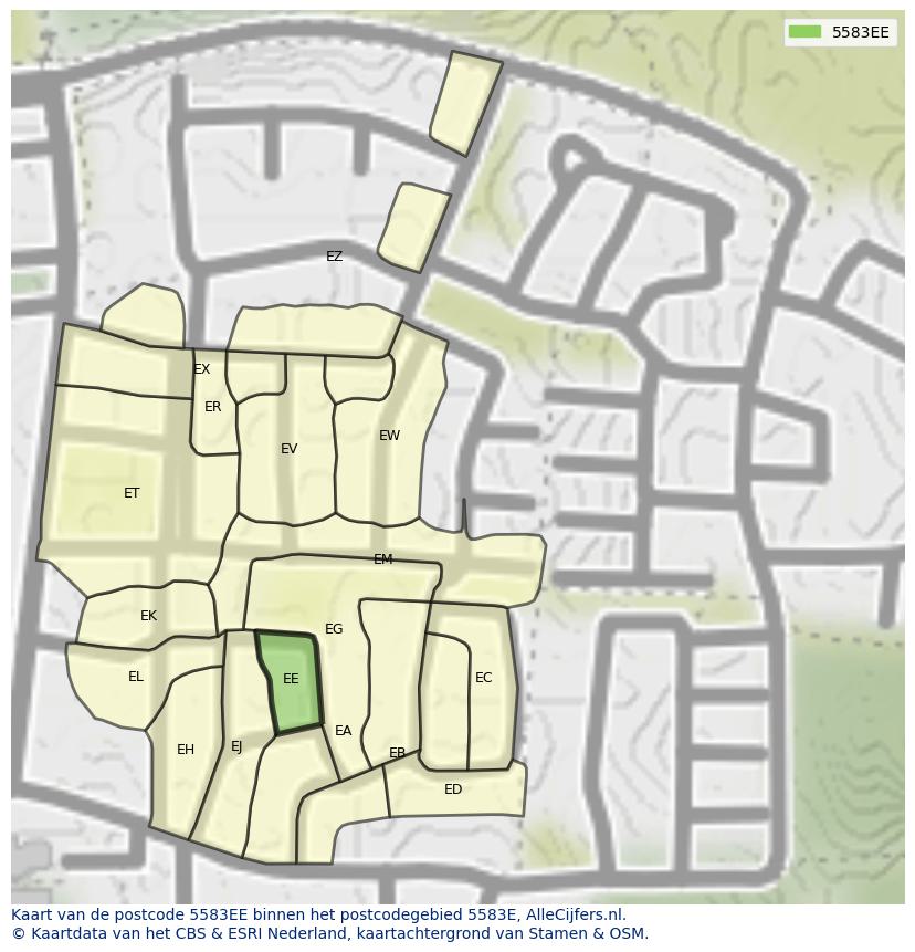 Afbeelding van het postcodegebied 5583 EE op de kaart.