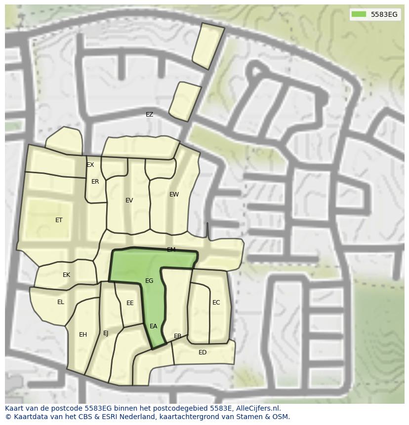 Afbeelding van het postcodegebied 5583 EG op de kaart.