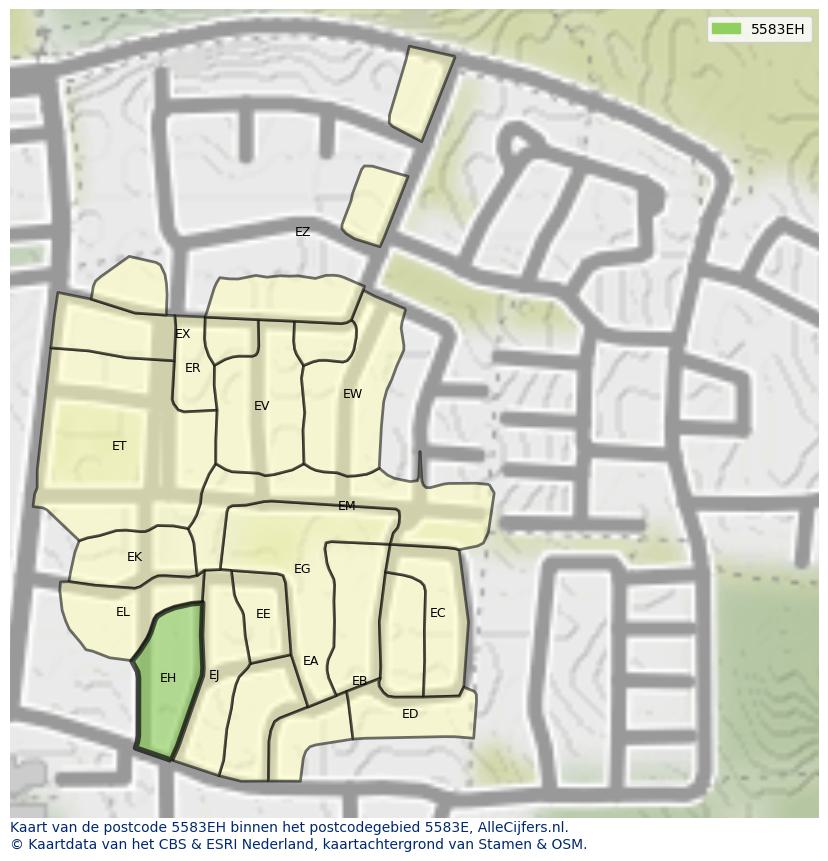 Afbeelding van het postcodegebied 5583 EH op de kaart.