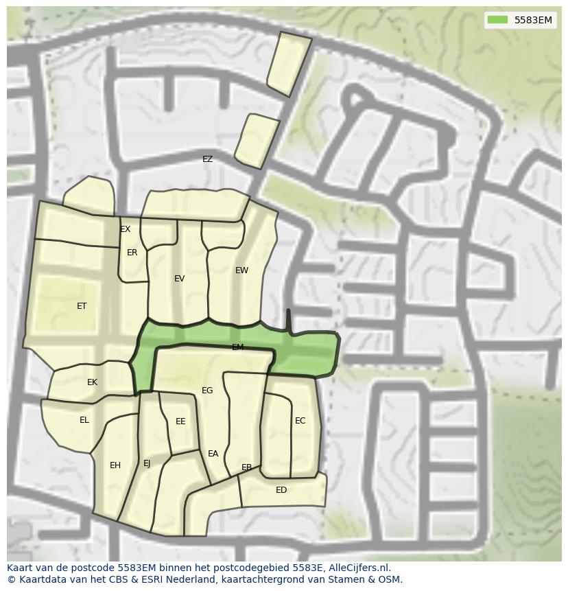 Afbeelding van het postcodegebied 5583 EM op de kaart.