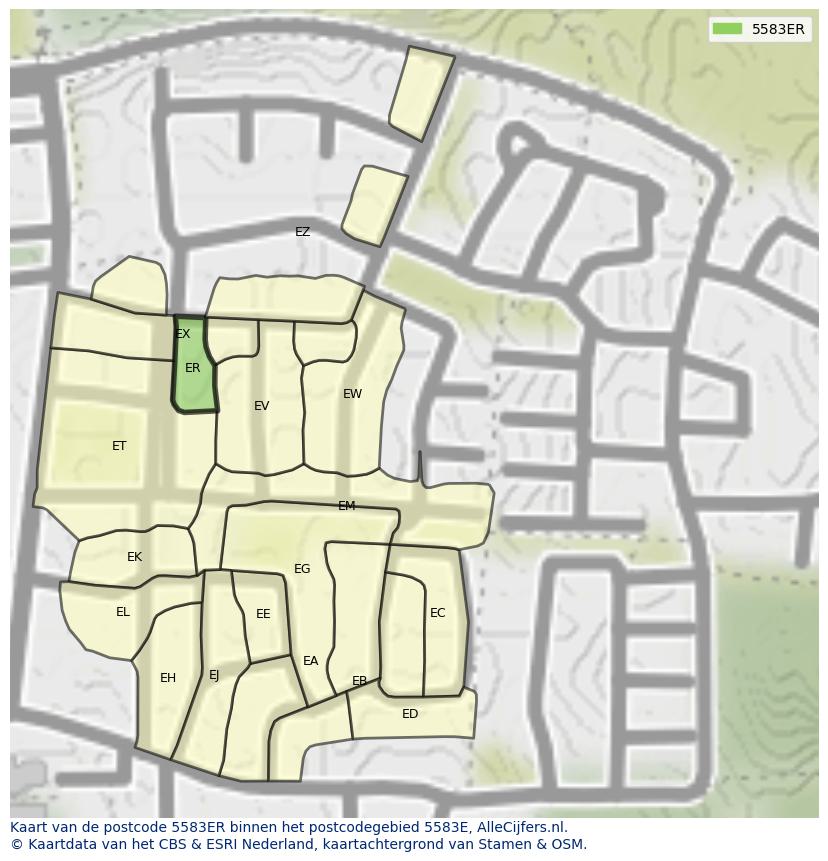 Afbeelding van het postcodegebied 5583 ER op de kaart.