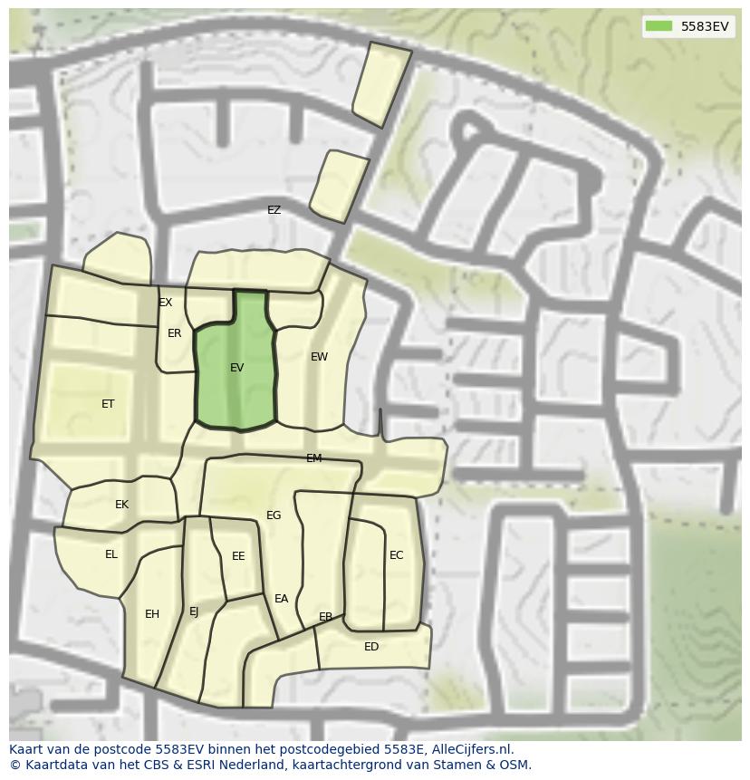 Afbeelding van het postcodegebied 5583 EV op de kaart.