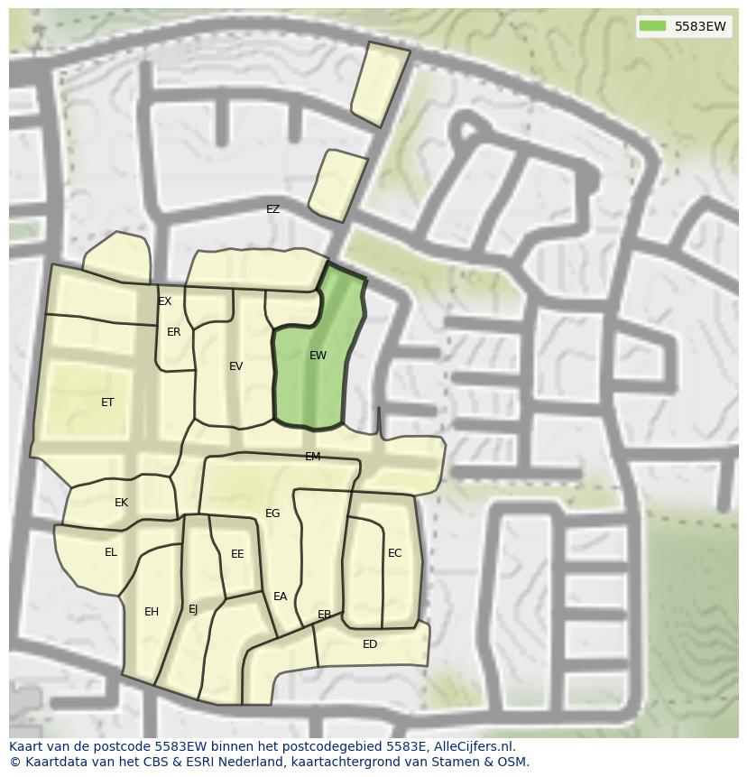 Afbeelding van het postcodegebied 5583 EW op de kaart.