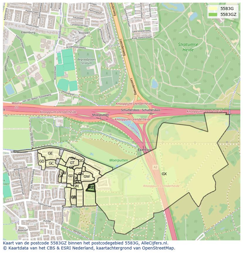 Afbeelding van het postcodegebied 5583 GZ op de kaart.