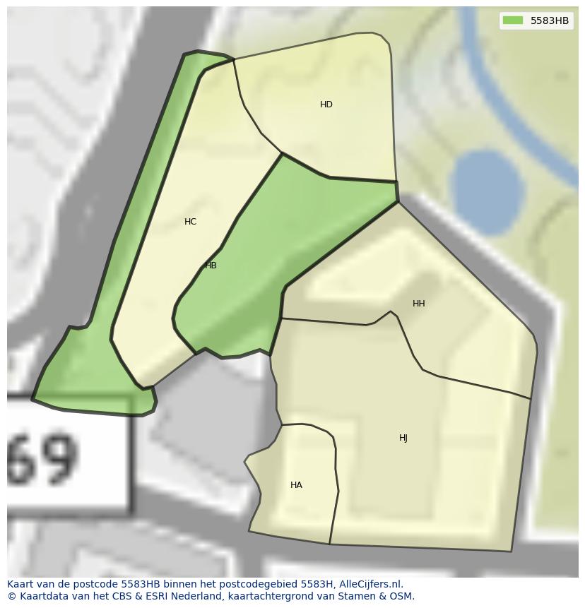 Afbeelding van het postcodegebied 5583 HB op de kaart.