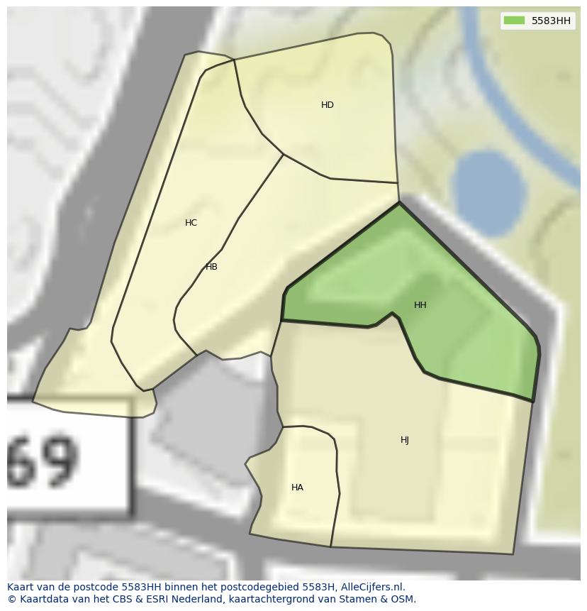 Afbeelding van het postcodegebied 5583 HH op de kaart.