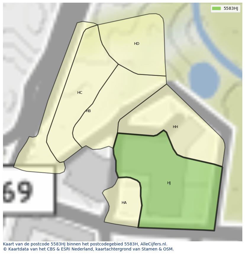 Afbeelding van het postcodegebied 5583 HJ op de kaart.
