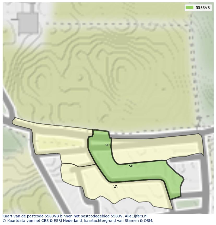 Afbeelding van het postcodegebied 5583 VB op de kaart.
