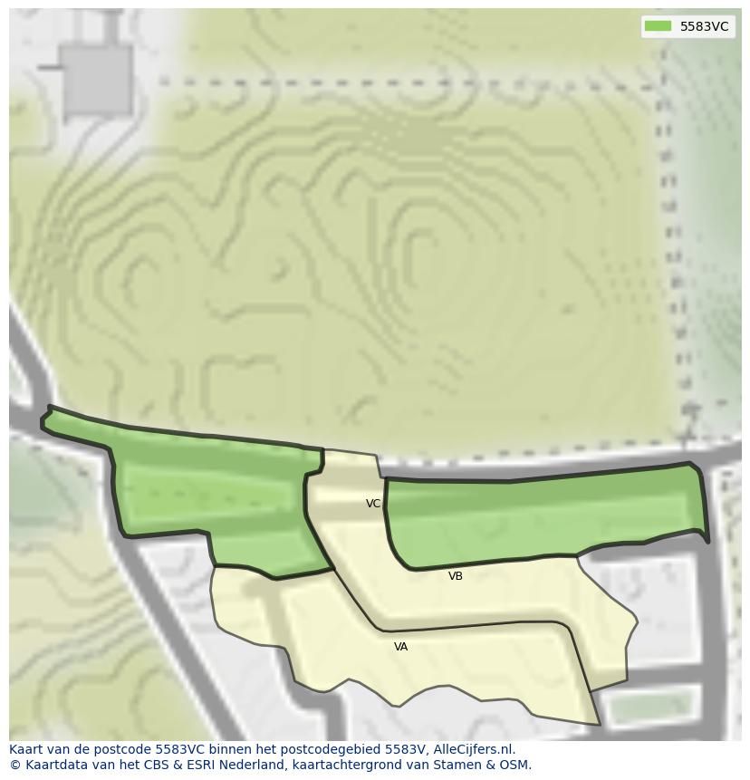 Afbeelding van het postcodegebied 5583 VC op de kaart.